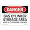 Signmission OSHA Danger Sign, 7" Height, Rigid Plastic, Gas Cylinder Storage Area Keep All Cylinders, Landscape OS-DS-P-710-L-2055 - alternate 1